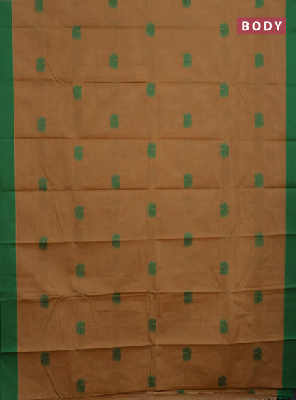 Chettinad cotton saree sandal and green with thread woven buttas and simple border