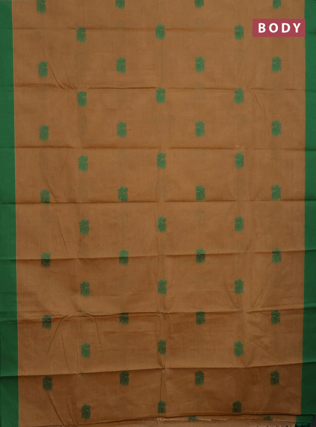 Chettinad cotton saree sandal and green with thread woven buttas and simple border