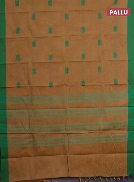 Chettinad cotton saree sandal and green with thread woven buttas and simple border