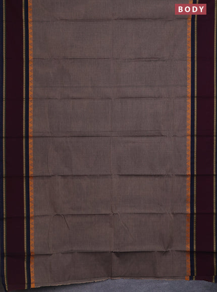 Chettinad cotton saree chikku shade and nmaroon navy blue with plain body and rettapet thread woven border