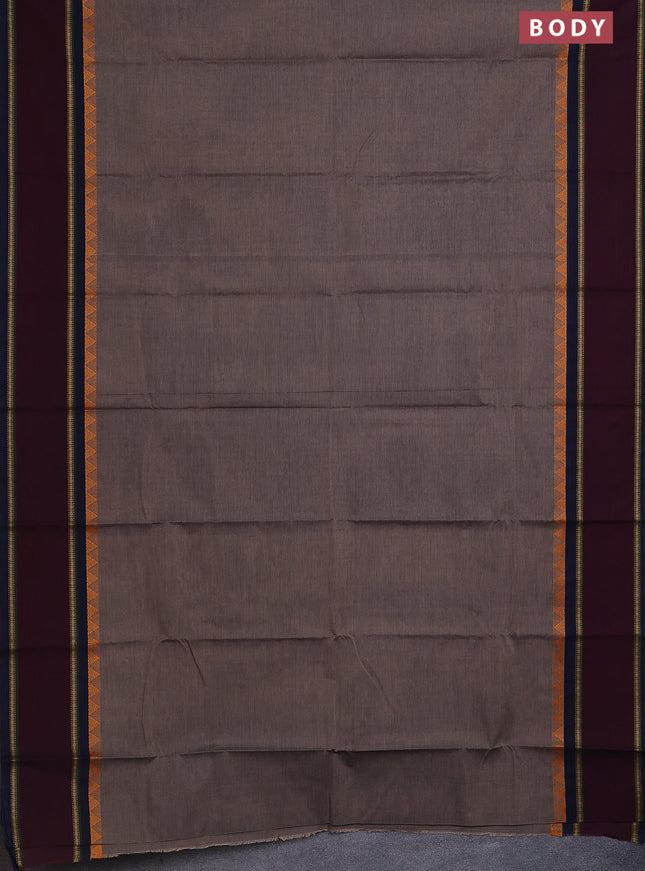 Chettinad cotton saree chikku shade and nmaroon navy blue with plain body and rettapet thread woven border