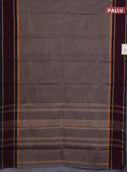 Chettinad cotton saree chikku shade and nmaroon navy blue with plain body and rettapet thread woven border