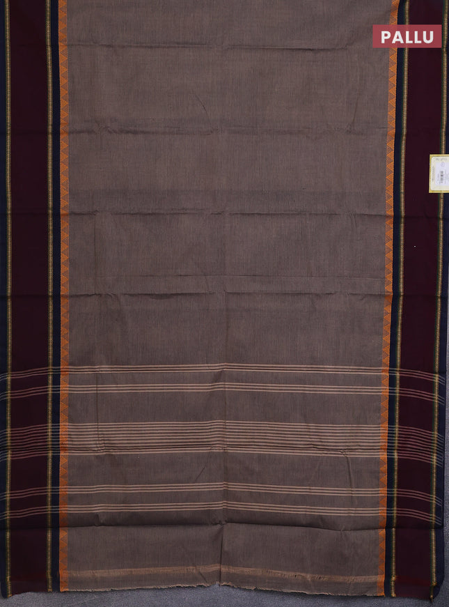 Chettinad cotton saree chikku shade and nmaroon navy blue with plain body and rettapet thread woven border