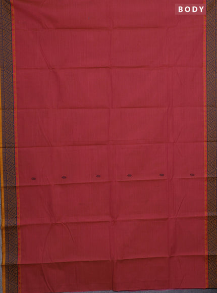 Chettinad cotton saree peach pink shade and mustard yellow with thread woven buttas and thread woven simple border