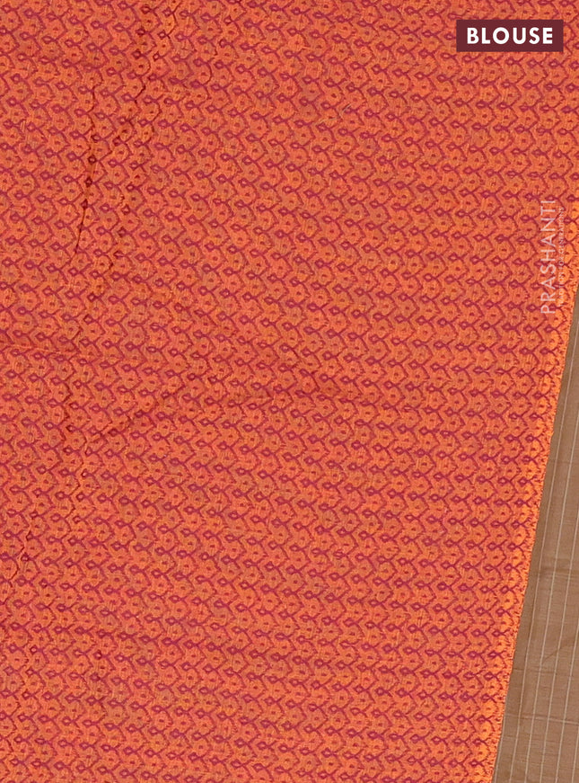 Chettinad cotton saree sandal and maroon shade with allover stripe pattern and thread woven simple border