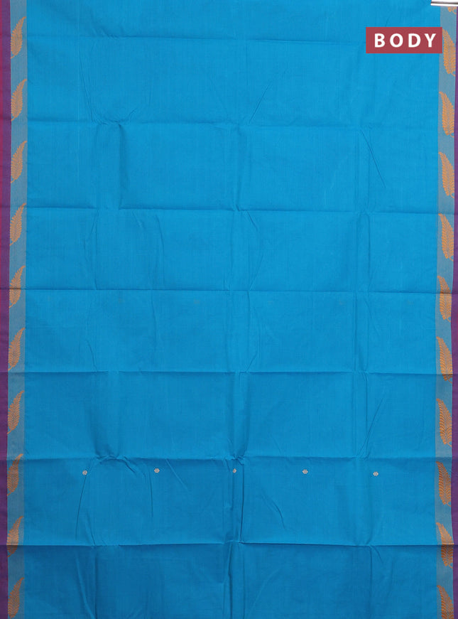 Chettinad cotton saree teal blue and dual shade of maroon with thread woven buttas and thread woven simple border