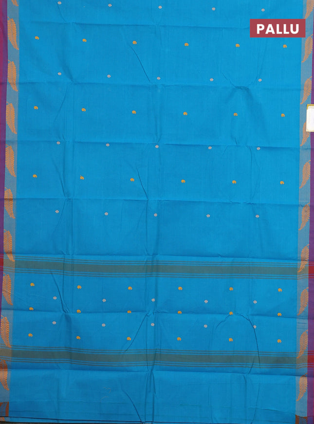 Chettinad cotton saree teal blue and dual shade of maroon with thread woven buttas and thread woven simple border
