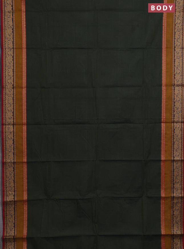 Chettinad cotton saree sap green and maroon with plain body and rettapet thread woven border
