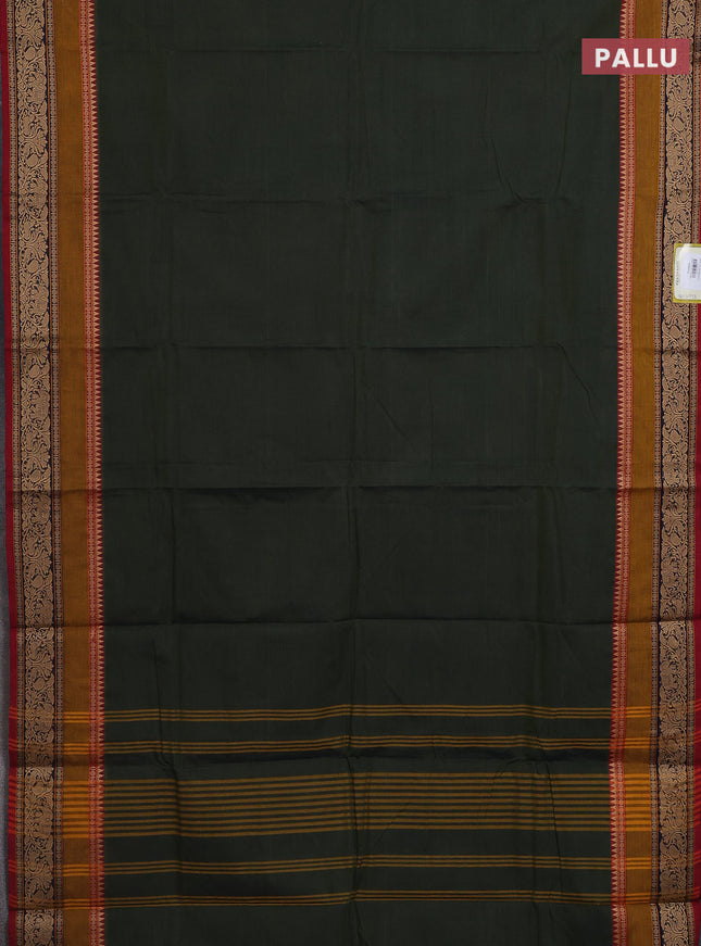 Chettinad cotton saree sap green and maroon with plain body and rettapet thread woven border