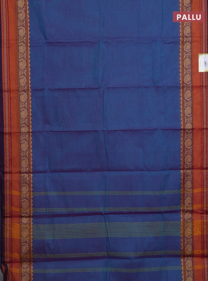Chettinad cotton saree dual shade of bluish purple and mustard yellow with plain body and long rettapet thread woven border
