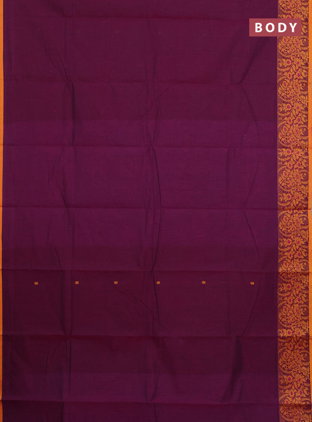 Chettinad cotton saree dark magenta ink and dark mustard with thread woven buttas and thread woven border