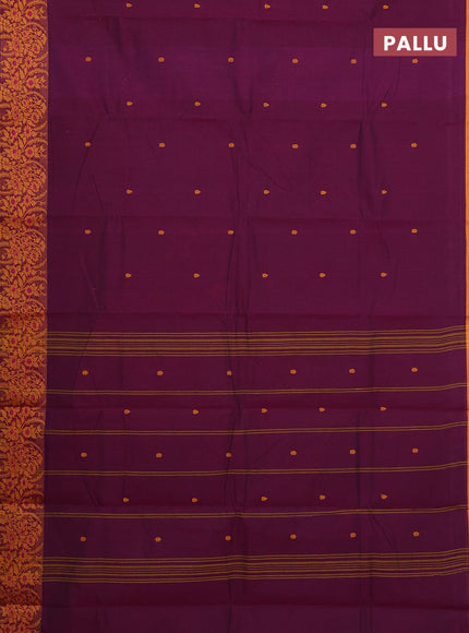 Chettinad cotton saree dark magenta ink and dark mustard with thread woven buttas and thread woven border