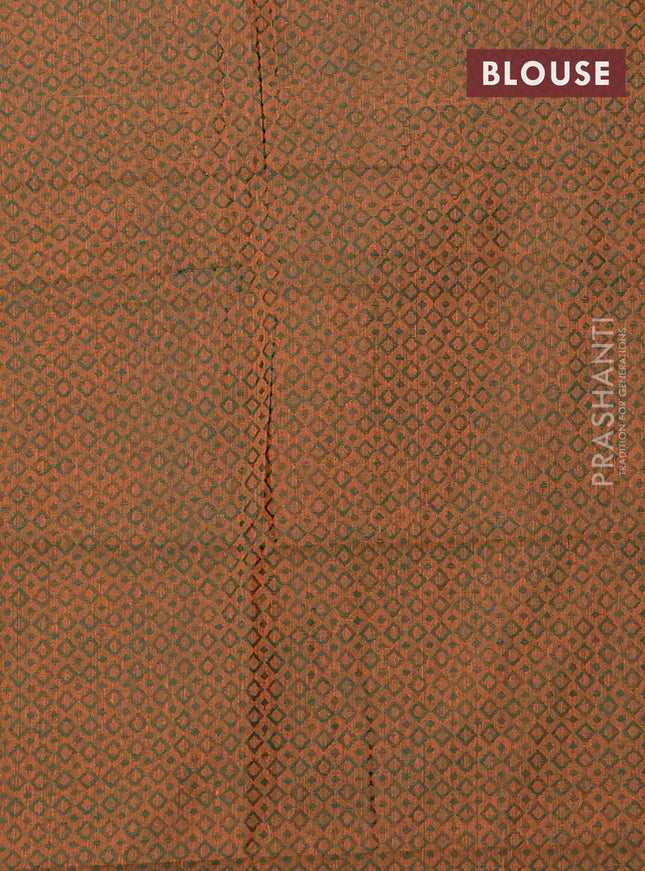 Chettinad cotton saree dual shade of dark greenish blue and mustard yellow with thread woven buttas and thread woven border