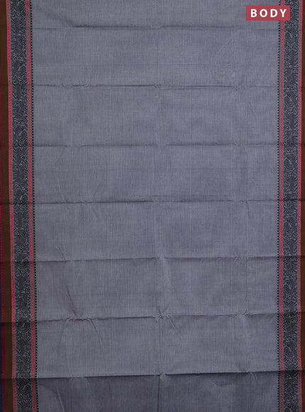 Chettinad cotton saree grey and navy blue with plain body and thread woven border