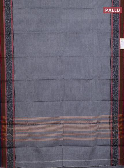 Chettinad cotton saree grey and navy blue with plain body and thread woven border