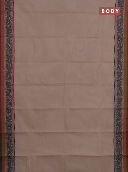 Chettinad cotton saree beige and black with plain body and thread woven border