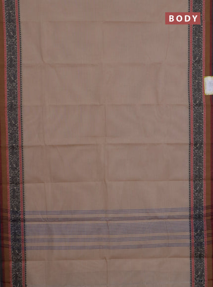 Chettinad cotton saree beige and black with plain body and thread woven border