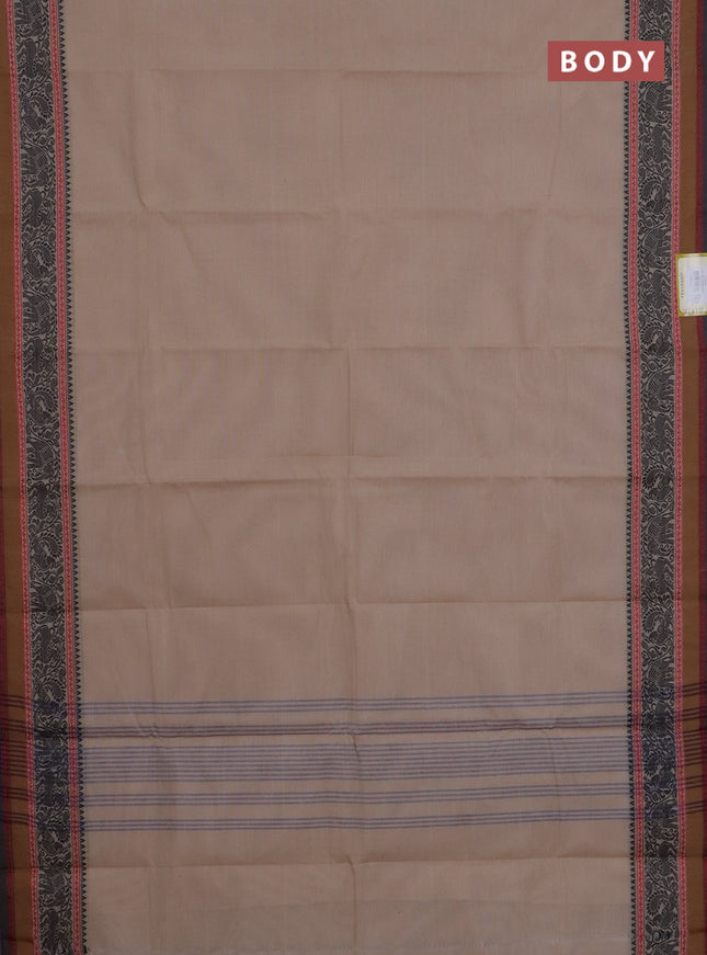 Chettinad cotton saree beige and black with plain body and thread woven border