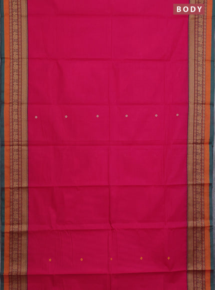 Chettinad cotton saree pink and green with thread woven buttas and thread woven border
