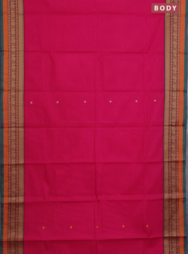 Chettinad cotton saree pink and green with thread woven buttas and thread woven border