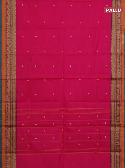 Chettinad cotton saree pink and green with thread woven buttas and thread woven border