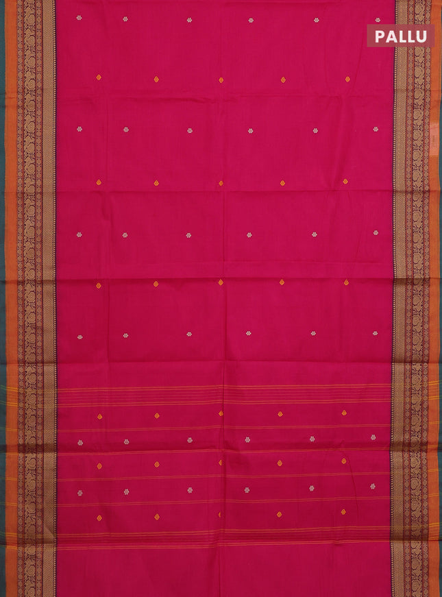 Chettinad cotton saree pink and green with thread woven buttas and thread woven border