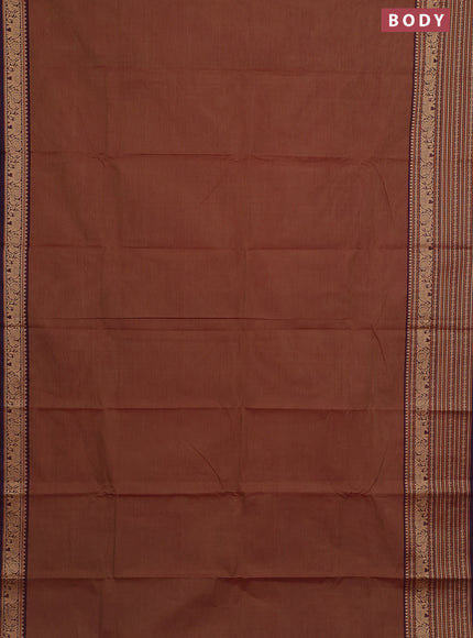 Chettinad cotton saree pastel brown and deep maroon with plain body and long thread woven border