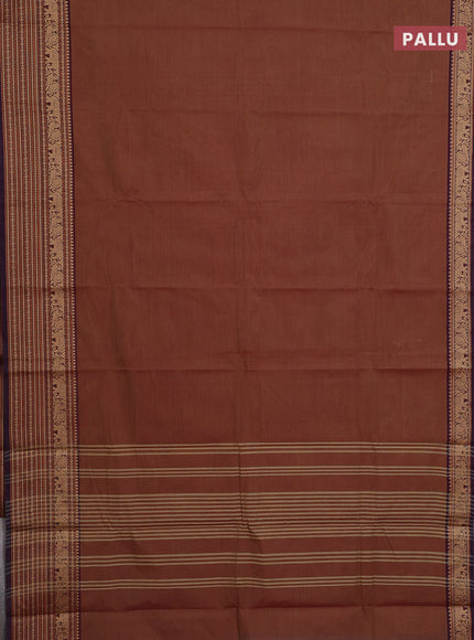 Chettinad cotton saree pastel brown and deep maroon with plain body and long thread woven border
