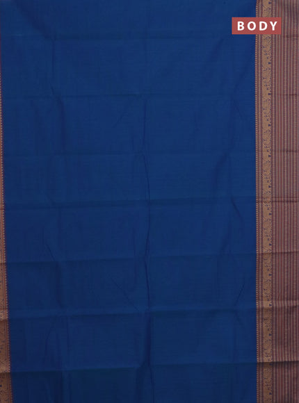 Chettinad cotton saree blue and purple with plain body and long thread woven border
