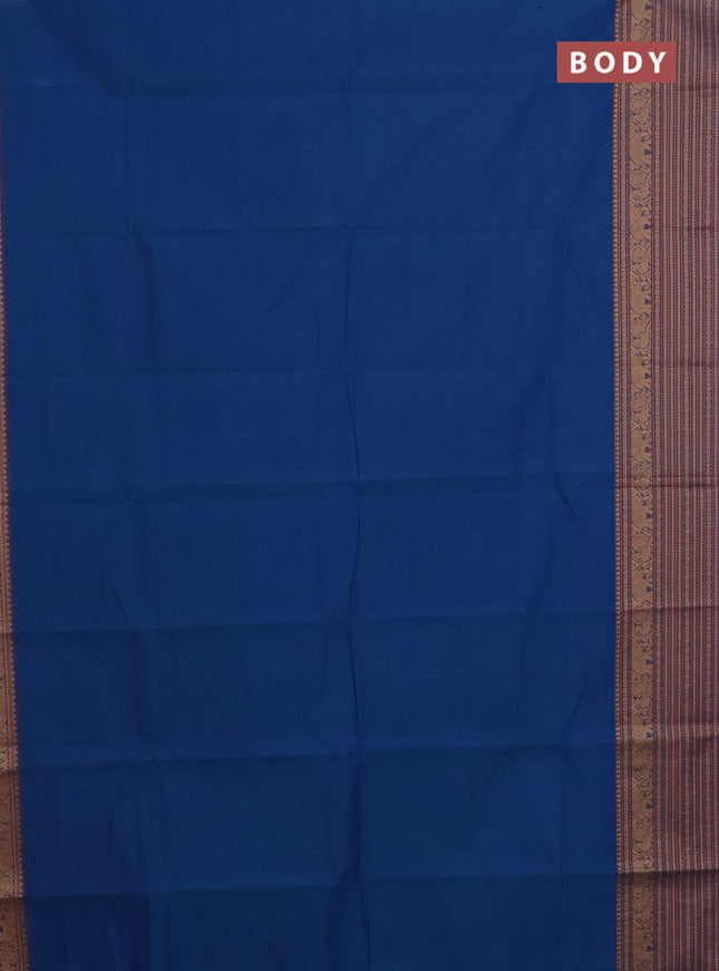 Chettinad cotton saree blue and purple with plain body and long thread woven border