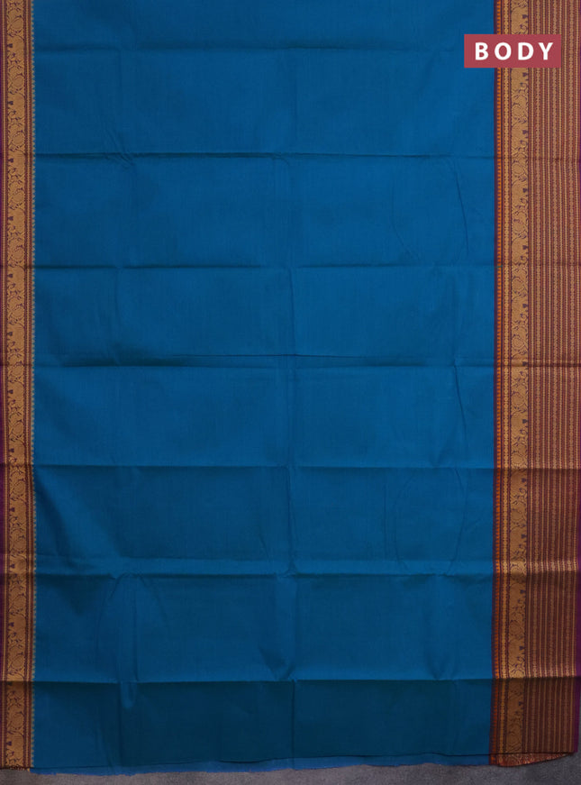 Chettinad cotton saree cs blue and purple with palin body and long thread woven border