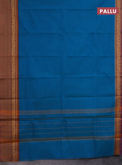 Chettinad cotton saree cs blue and purple with palin body and long thread woven border