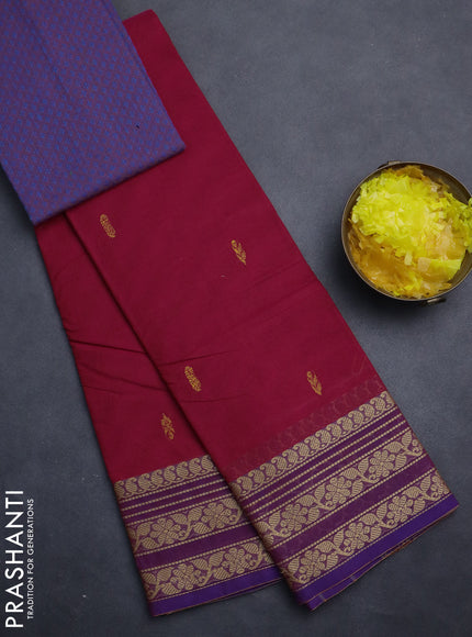 Chettinad cotton saree pink and purple with thread woven buttas and thread woven border