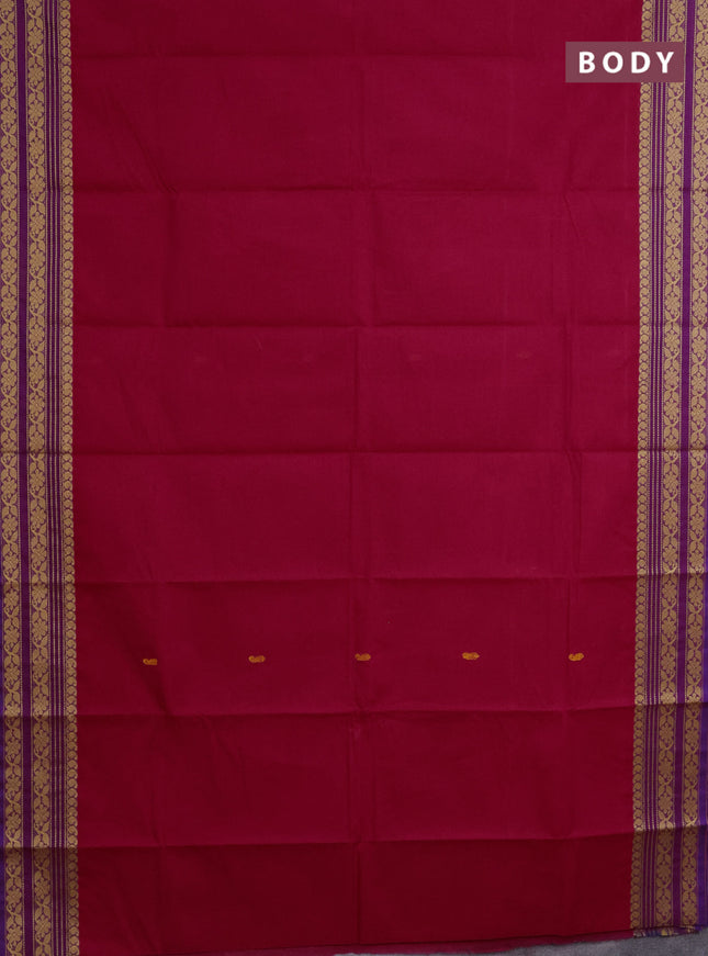 Chettinad cotton saree pink and purple with thread woven buttas and thread woven border