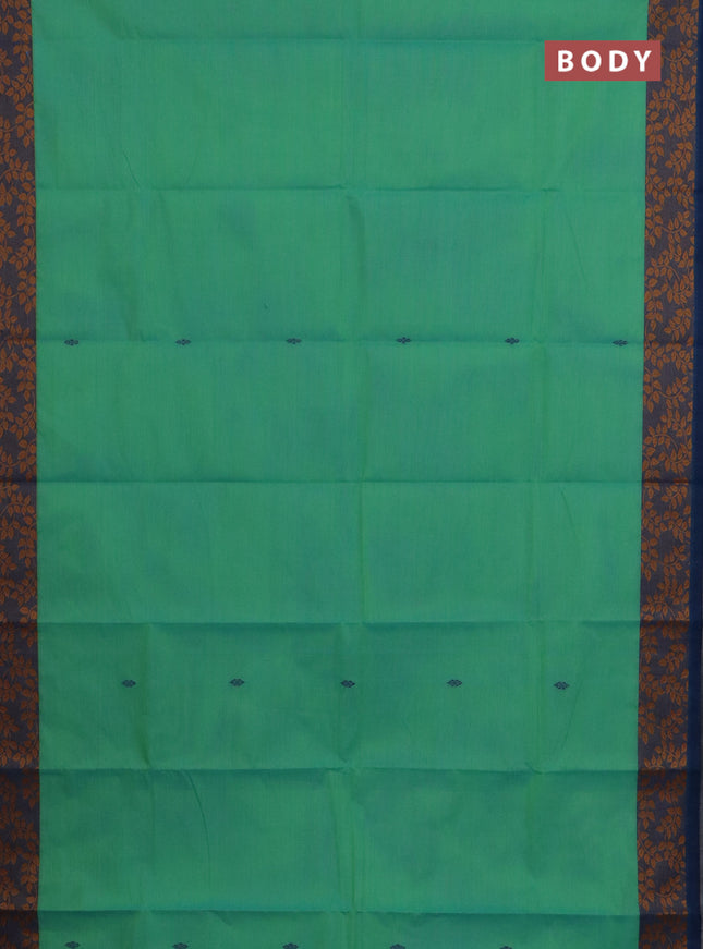 Chettinad cotton saree teal greenish blue and peacock blue with thread woven buttas and thread woven border