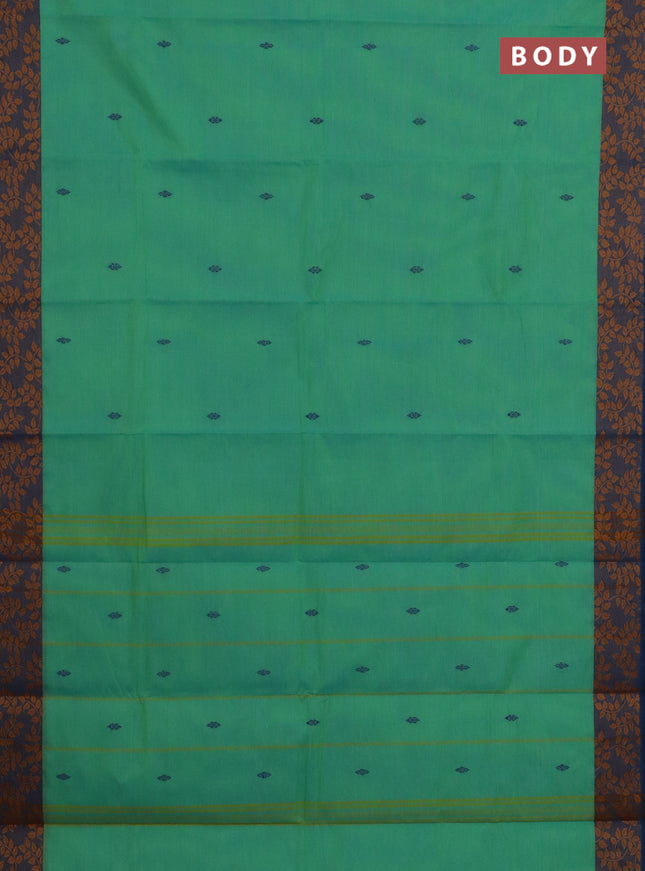 Chettinad cotton saree teal greenish blue and peacock blue with thread woven buttas and thread woven border