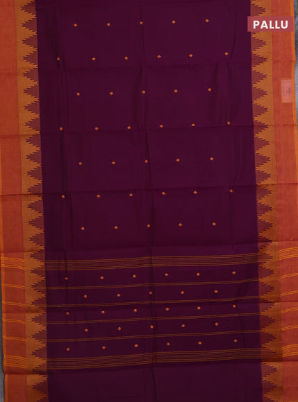Chettinad cotton saree purple and dark mustard with thread woven buttas and temple design simple border