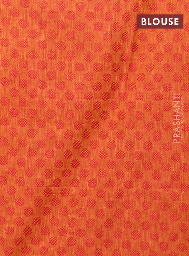 Chettinad cotton saree magenta pink and sunset orange with thread woven buttas and temple design simple border