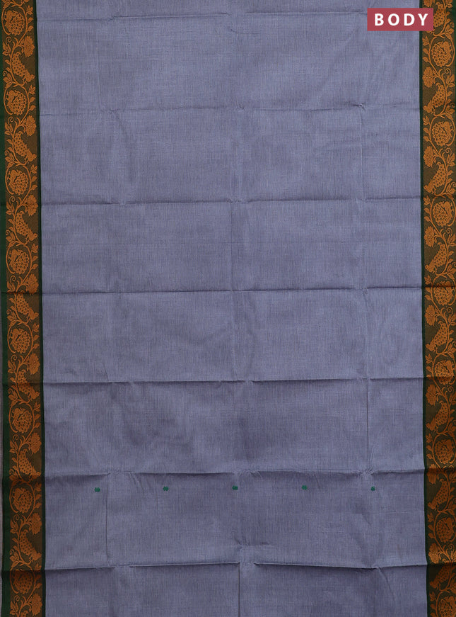 Chettinad cotton saree grey and green with thread woven buttas and thread woven border