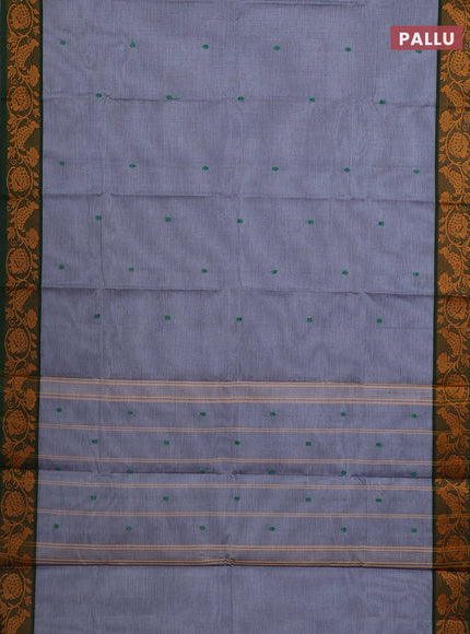 Chettinad cotton saree grey and green with thread woven buttas and thread woven border