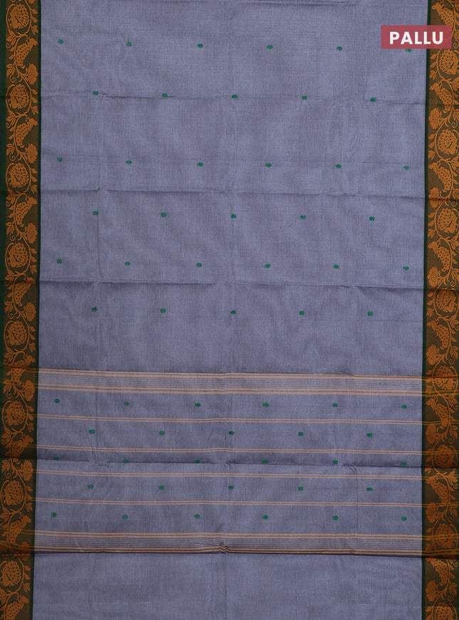 Chettinad cotton saree grey and green with thread woven buttas and thread woven border