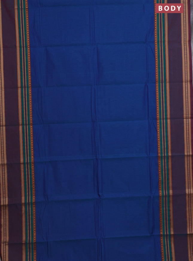 Chettinad cotton saree cs blue and rust shade with plain body and long rettapet thread woven border
