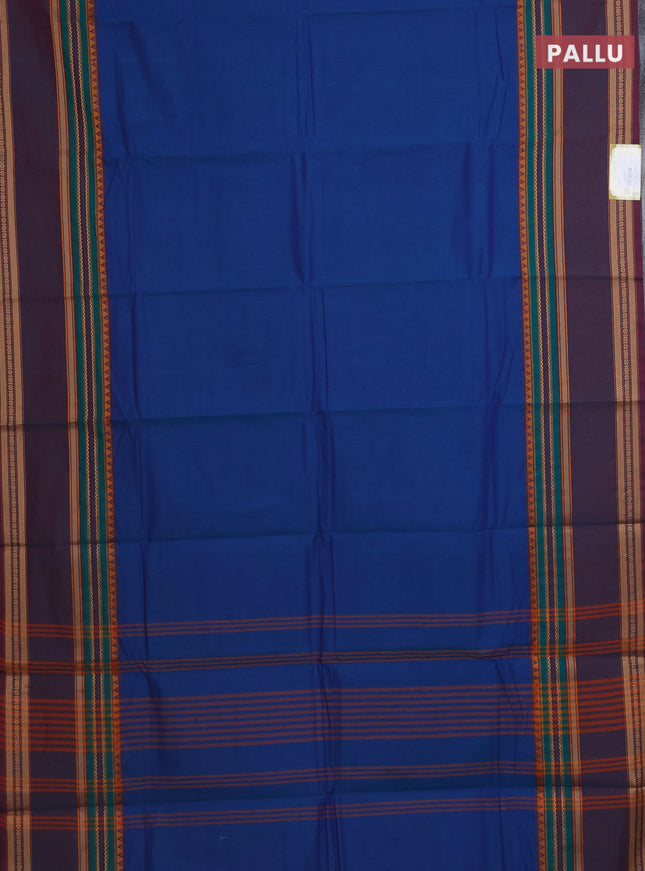 Chettinad cotton saree cs blue and rust shade with plain body and long rettapet thread woven border