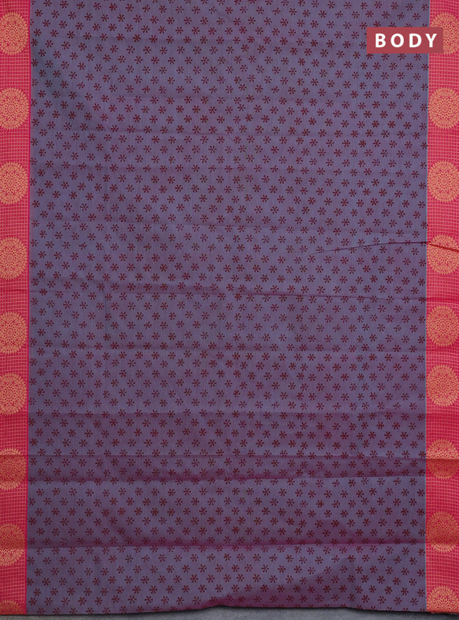 Chettinad cotton saree dual shade of bluish pink and pink with allover butta prints and thread woven border