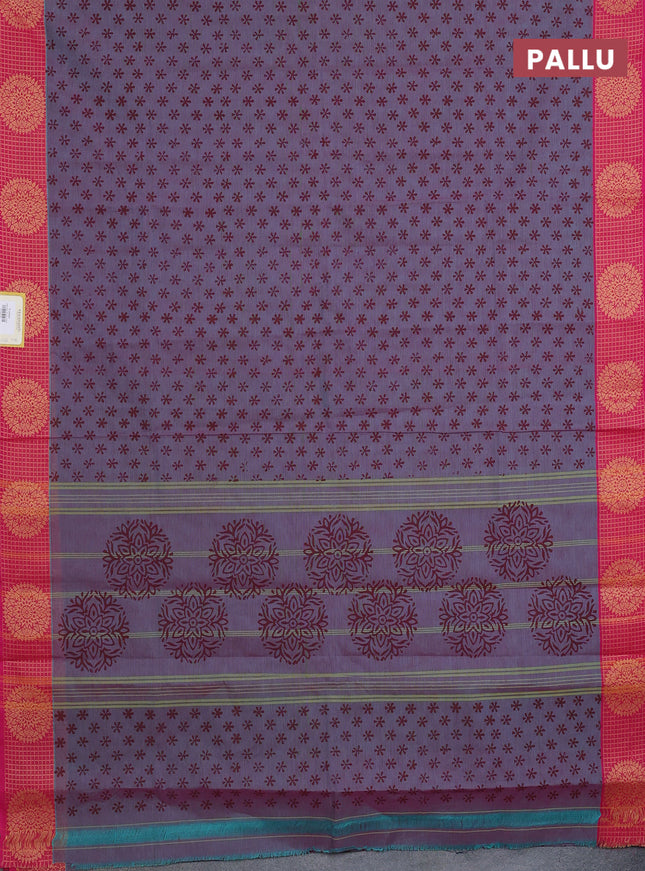 Chettinad cotton saree dual shade of bluish pink and pink with allover butta prints and thread woven border