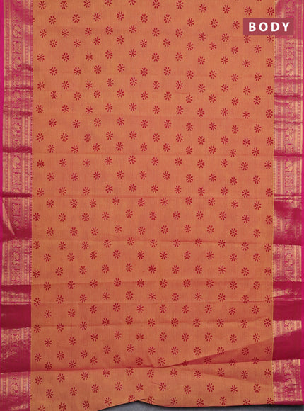 Chettinad cotton saree dual shade of yellowish pink and pink with allover butta prints and zari woven border