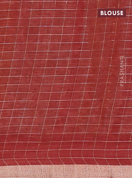 Linen cotton saree cream and maroon with allover prints & zari checks and zari woven border