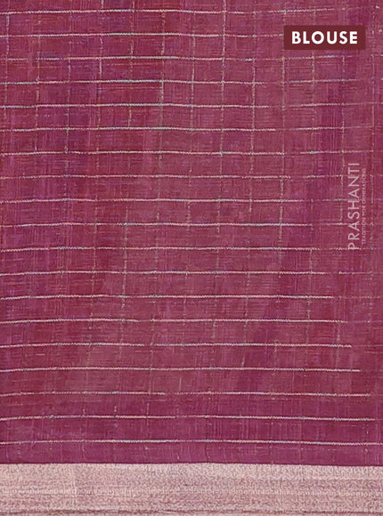 Linen cotton saree cream and wine shade with allover prints & zari checks and zari woven border