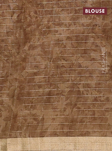 Linen cotton saree sandal with allover floral prints & zari checks and zari woven border