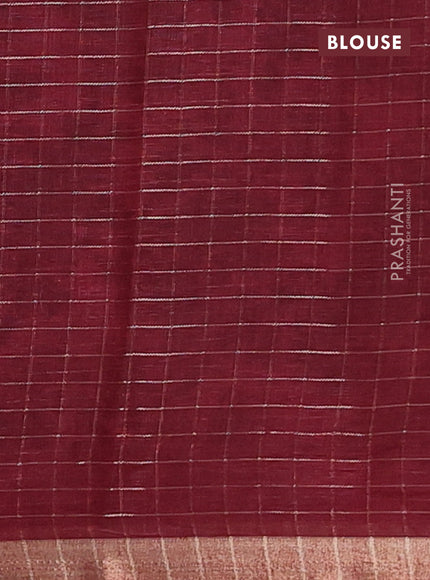 Linen cotton saree maroon with allover floral prints & zari checks and zari woven border